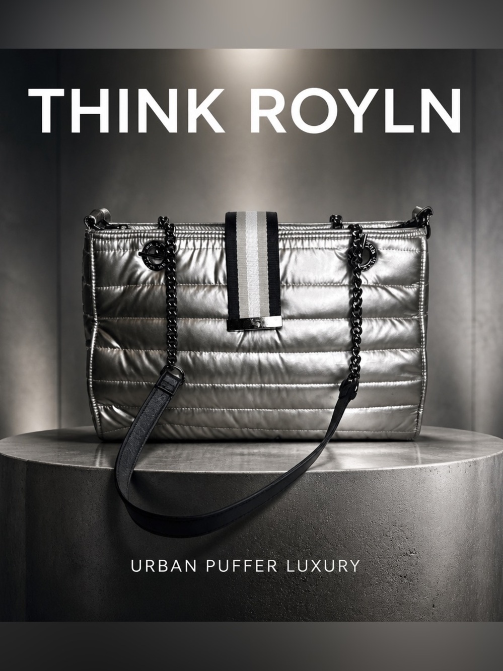 THINK ROYLN Metallic Silver Quilted Puffer Shoulder Bag